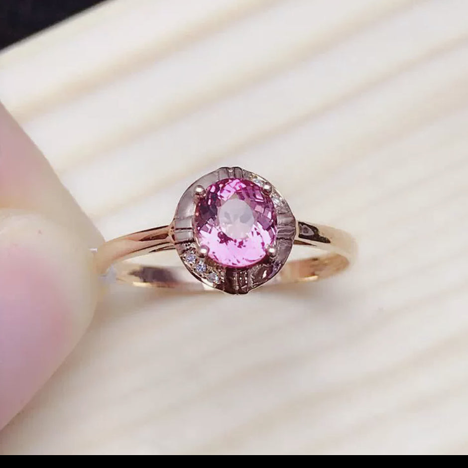 18K Gold Pink Tourmaline Ring – Natural 1 ct Tourmaline Halo Ring