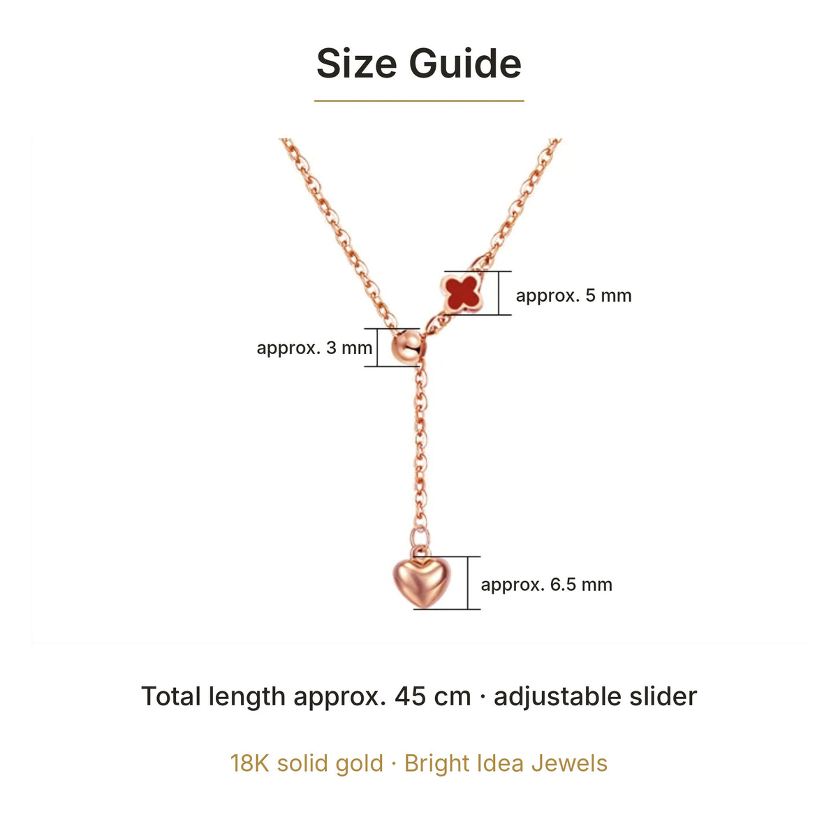 18K Gold Clover and Heart Lariat Necklace – Adjustable Y Necklace