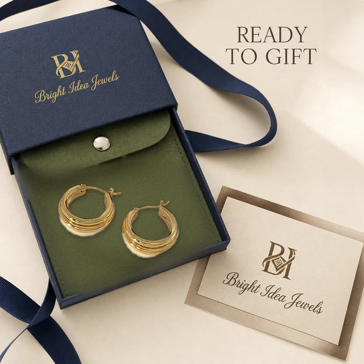 18K Solid Gold Triple Hoops