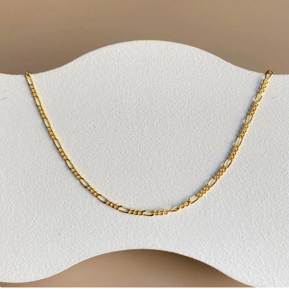 18K Solid Gold Figaro Necklace – Au750 Yellow Gold Hollow Chain