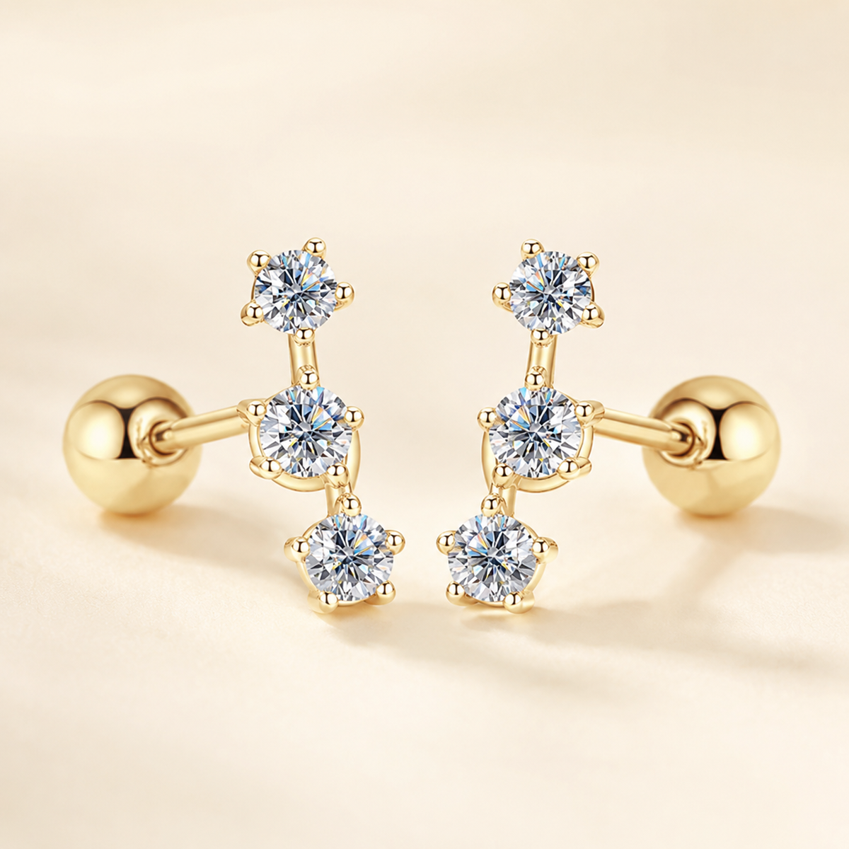 10K Gold Three-Stone Moissanite Ear Climbers