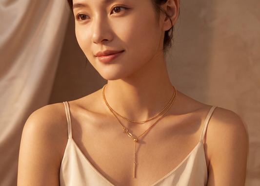 18K Gold Bead Chain Necklace Adjustable Slide Clasp Dainty Au750
