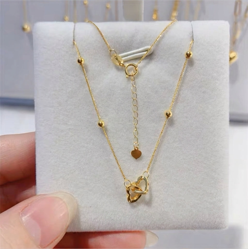18K Solid Gold Dainty Bead Pendant Necklace, Minimalist Layering Chain, Women's Jewelry