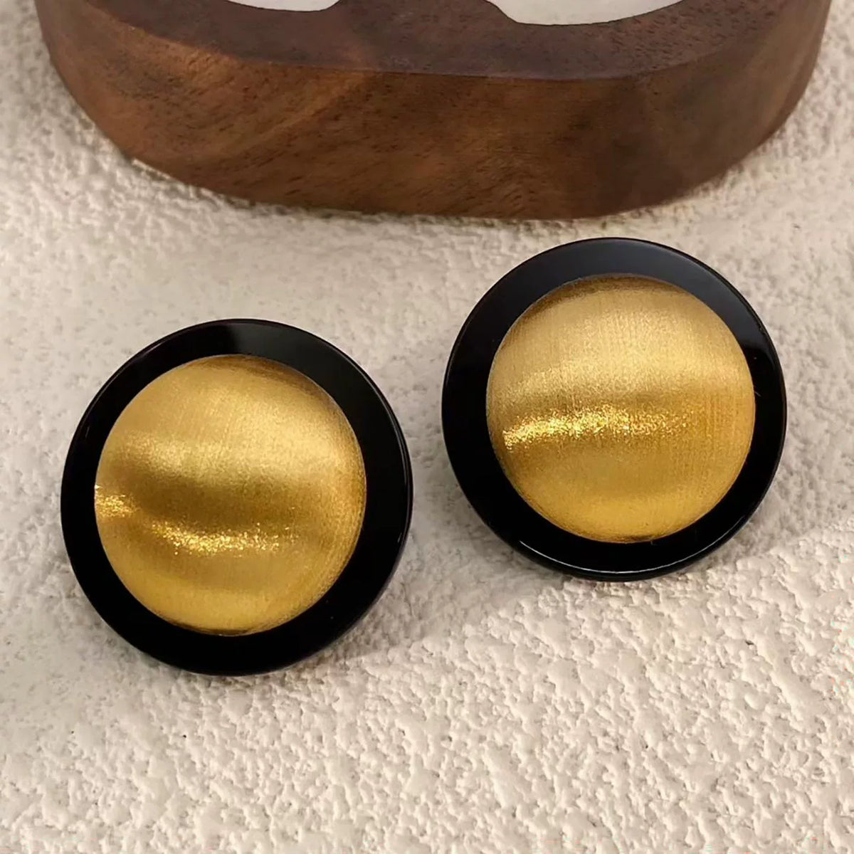 18K Solid Gold Brushed Agate Stud Earrings