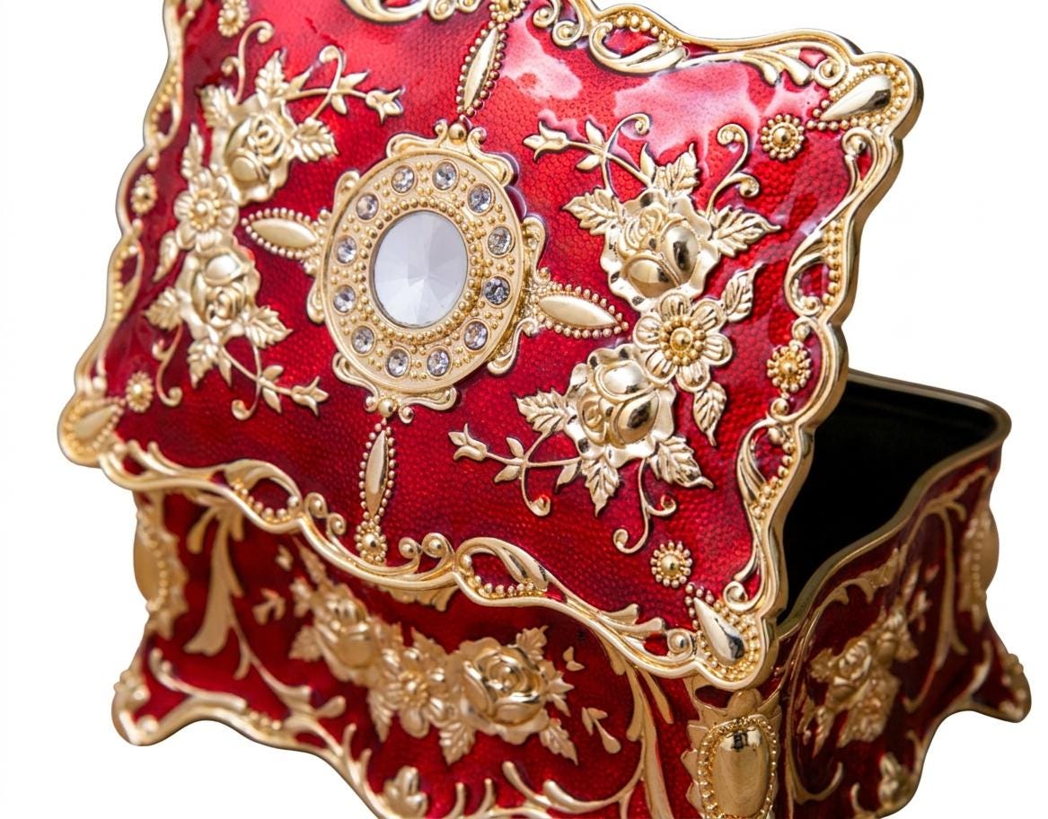 Baroque Metal Jewelry Box | Vintage Red Blue White Luxury Keepsake (2 Sizes)