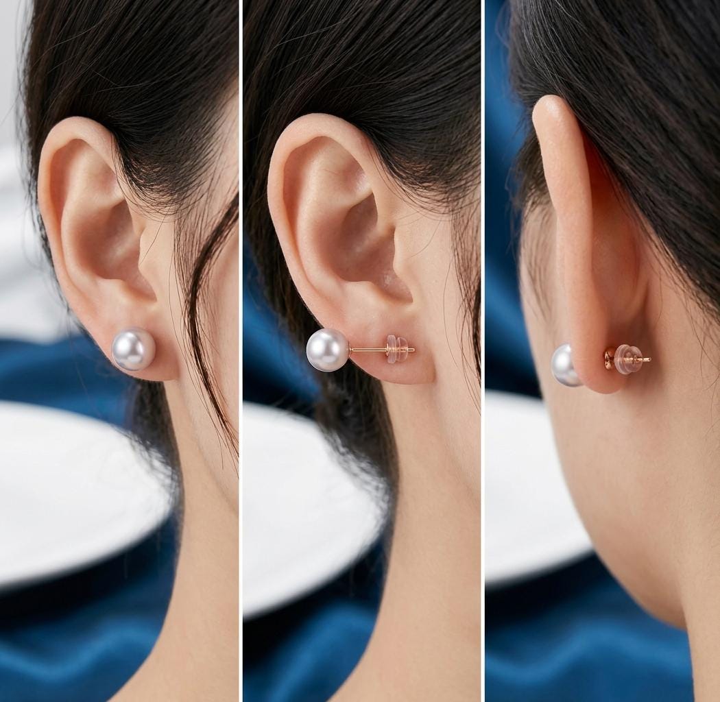 18K Solid Gold Pearl Stud Earrings | Natural Freshwater Round | Classic Minimalist for Women