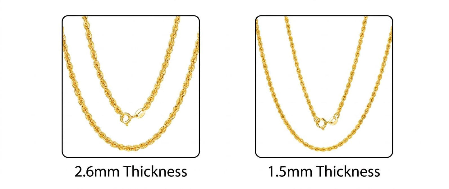 18K Solid Gold Rope Chain Necklace Women Men AU750