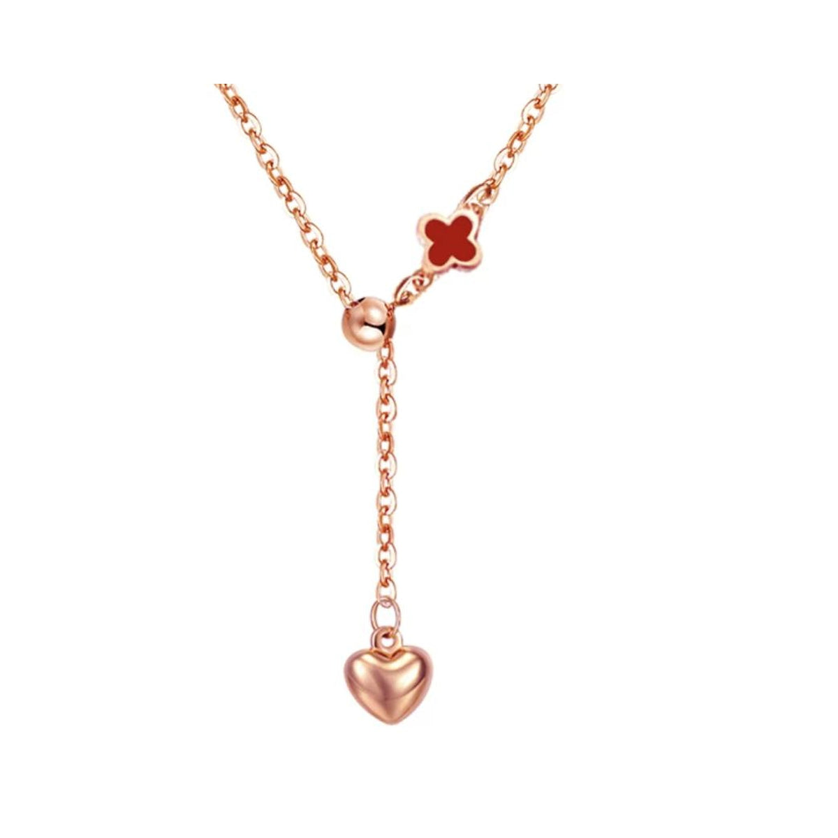 18K Gold Clover and Heart Lariat Necklace – Adjustable Y Necklace