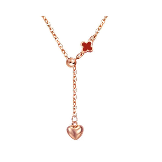18K Gold Clover and Heart Lariat Necklace – Adjustable Y Necklace