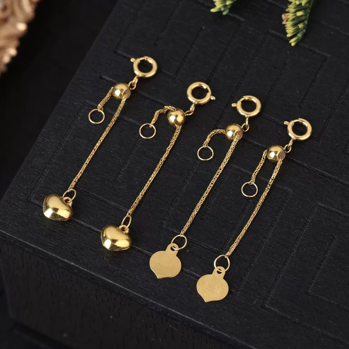 18K Solid Gold Adjustable Slider Extender – Heart Charm