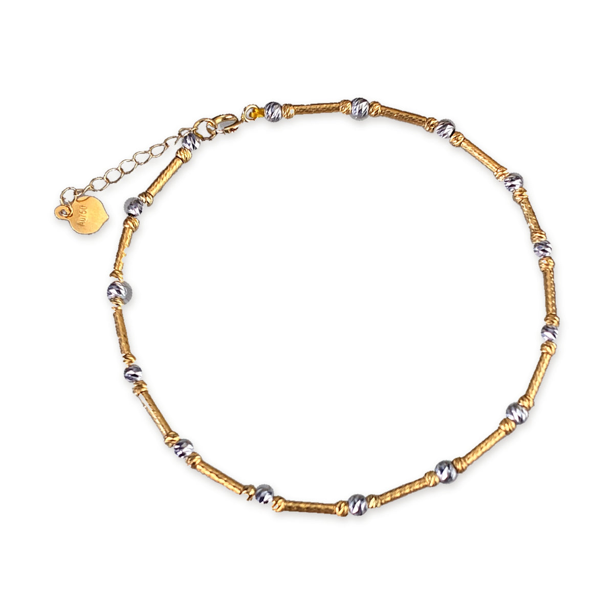 18K Solid Gold Two-Tone Tube & Bead Bracelet