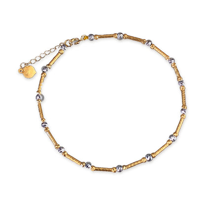 18K Solid Gold Two-Tone Tube & Bead Bracelet