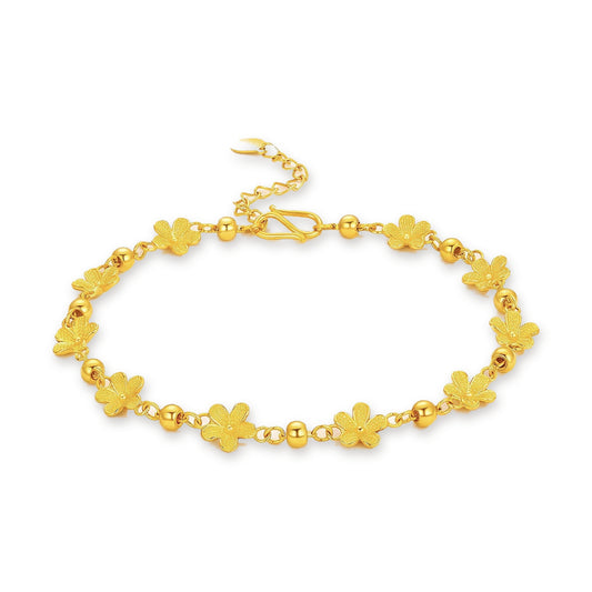 24K Pure Gold Flower & Bead Bracelet – 5g