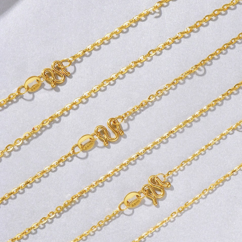 24K Pure Gold Cable Chain Necklace – 999 Gold Dainty O-Link Chain with Hook Clasp