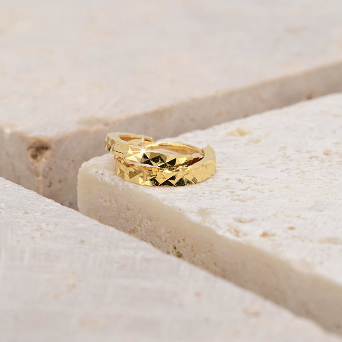 18K Solid Gold Diamond-Cut Mini Huggie Hoops – 9.6 mm