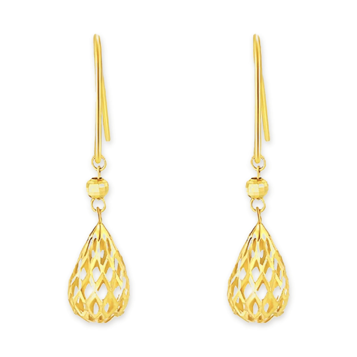18K Solid Gold Filigree Teardrop Earrings