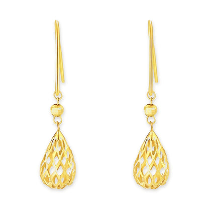 18K Solid Gold Filigree Teardrop Earrings