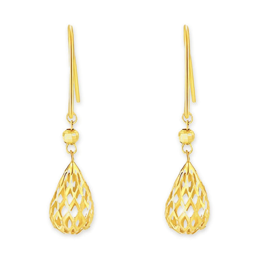18K Solid Gold Filigree Teardrop Earrings