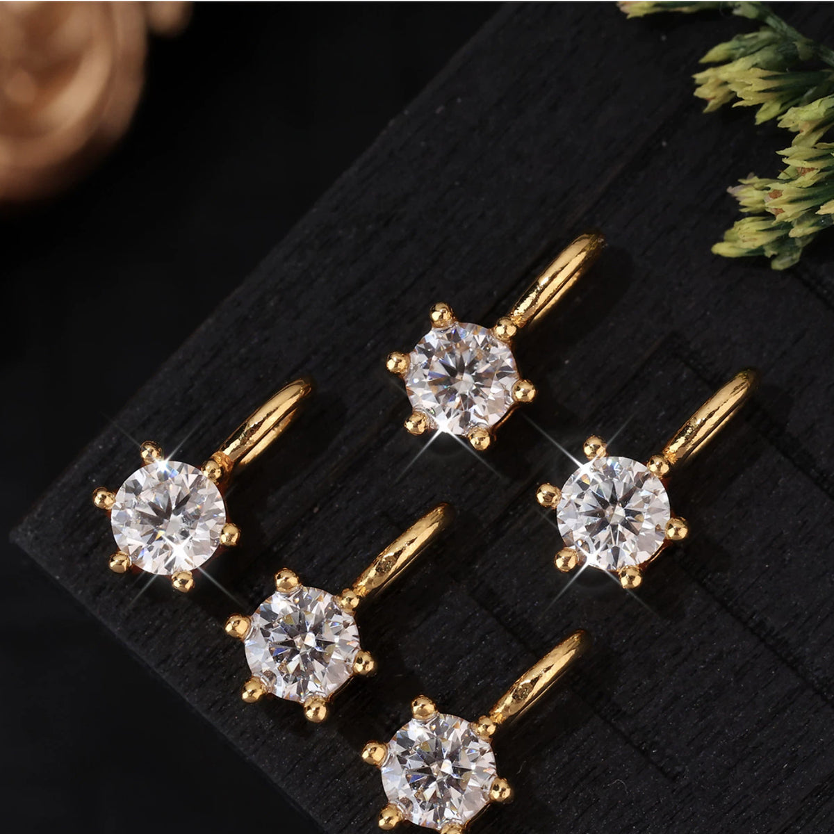 18K Solid Gold Six-Prong Solitaire Charm – Tiny Sparkle Drop Pendant for Necklace or Bracelet