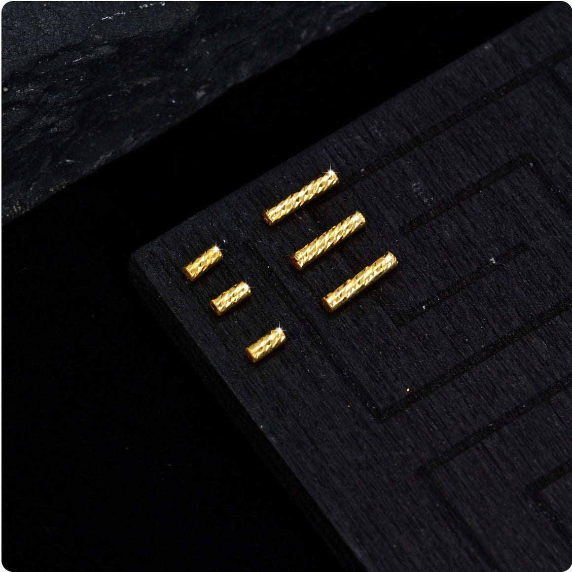 18K Solid Gold Diamond-Cut Tube Beads – Long 6mm or Short 3mm, Pack of 10