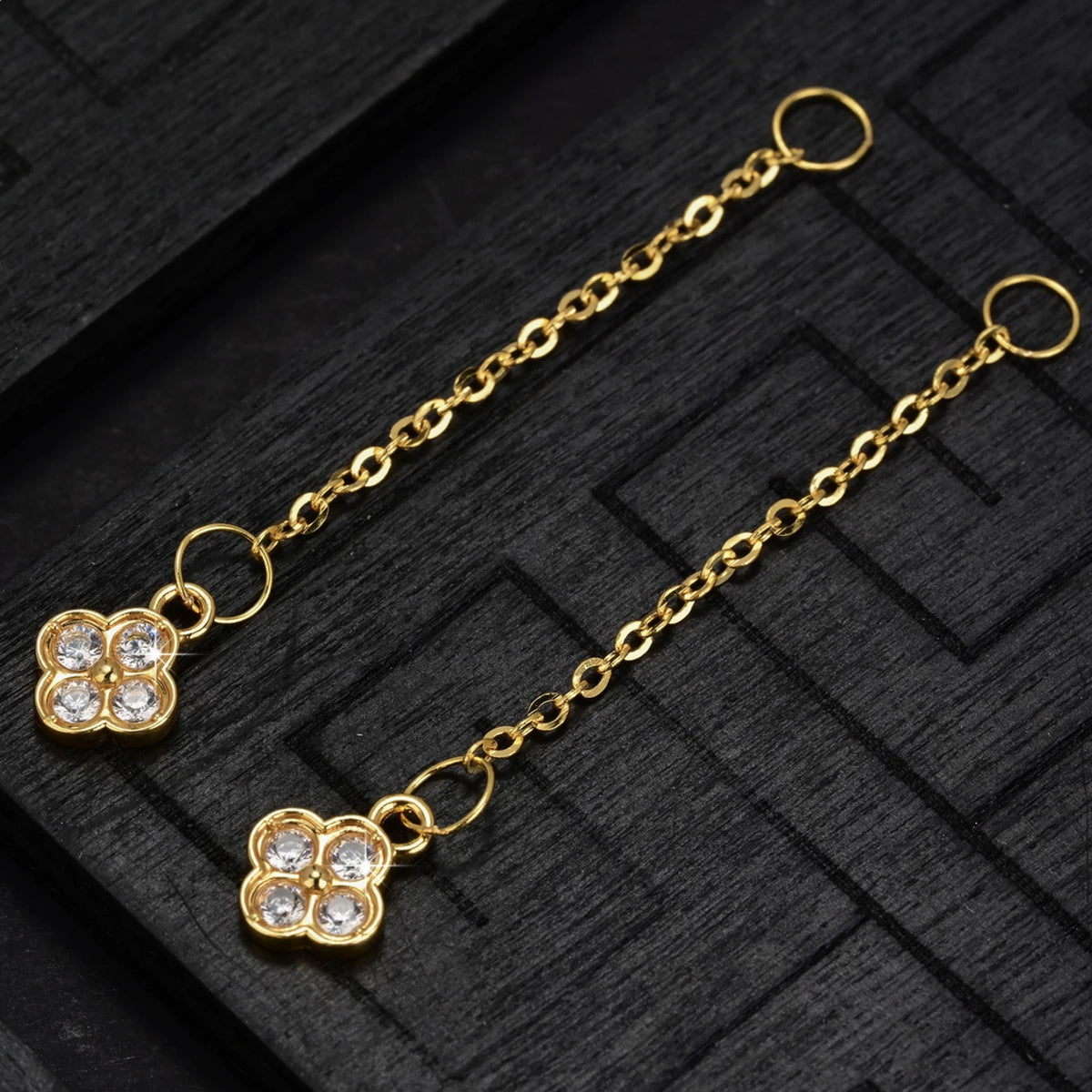 18K Solid Gold Quatrefoil Charm Extender Chain