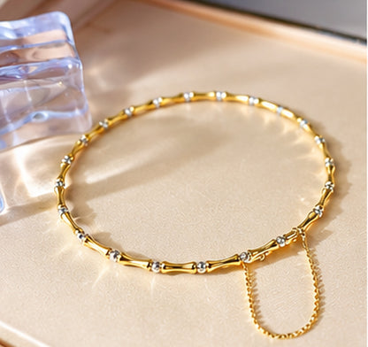 18K Solid Gold Bamboo Link Bracelet with Two-Tone Beads