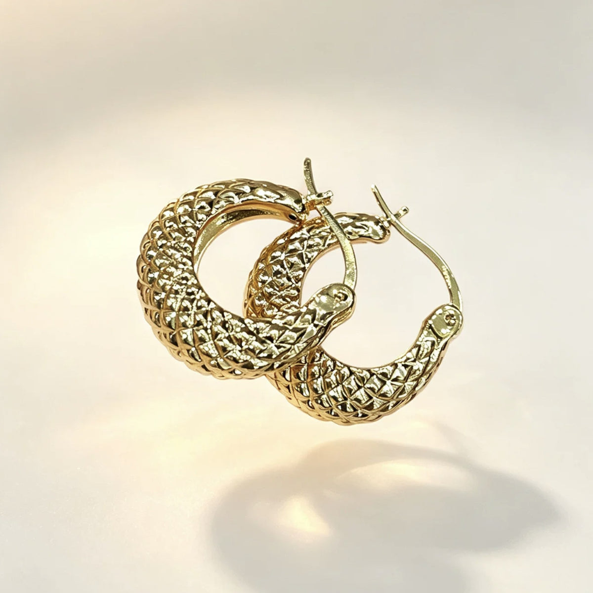 18K Solid Gold Quilted Hoop Earrings