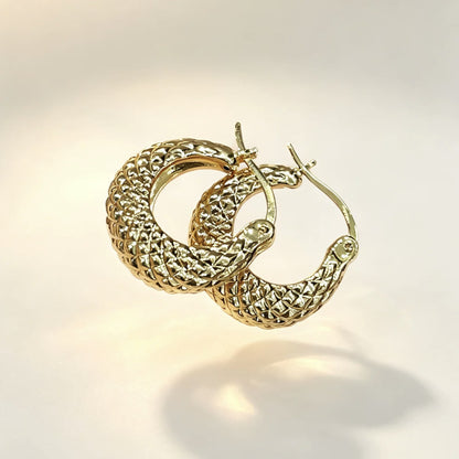 18K Solid Gold Quilted Hoop Earrings