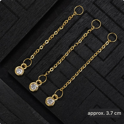 18K Solid Gold Bezel Stone Charm Extender – 3.7 cm Sparkle Drop Extension Chain