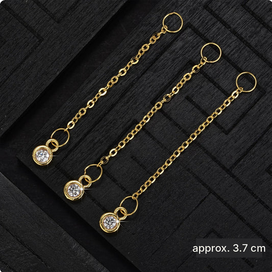 18K Solid Gold Bezel Stone Charm Extender – 3.7 cm Sparkle Drop Extension Chain