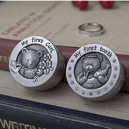 Baby Keepsake Box – My First Tooth & My First Curl Pewter-Finish Teddy Bear Box