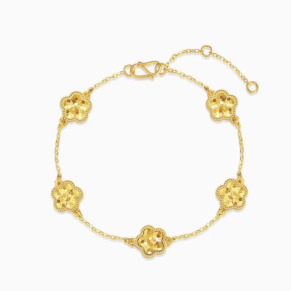 24K Pure Gold Flower Station Bracelet – 999 Fine Gold Five Blossom Chain Bracelet