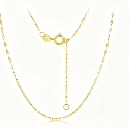 18K Solid Gold Sparkle Mirror Chain – Dainty Lips Link Necklace 45 cm