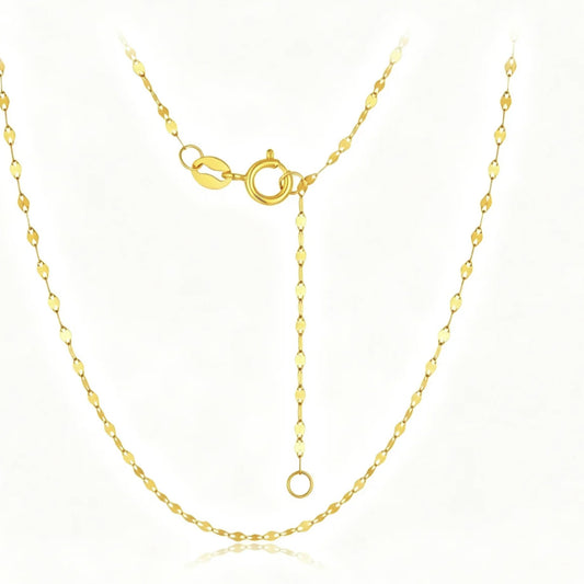18K Solid Gold Sparkle Mirror Chain – Dainty Lips Link Necklace 45 cm