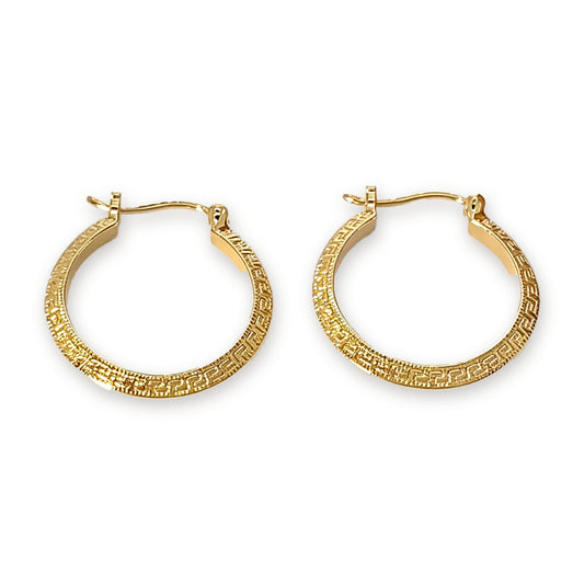 18K Solid Gold Greek Key Hoops