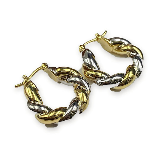 18K Solid Gold Two-Tone Twisted Hoops
