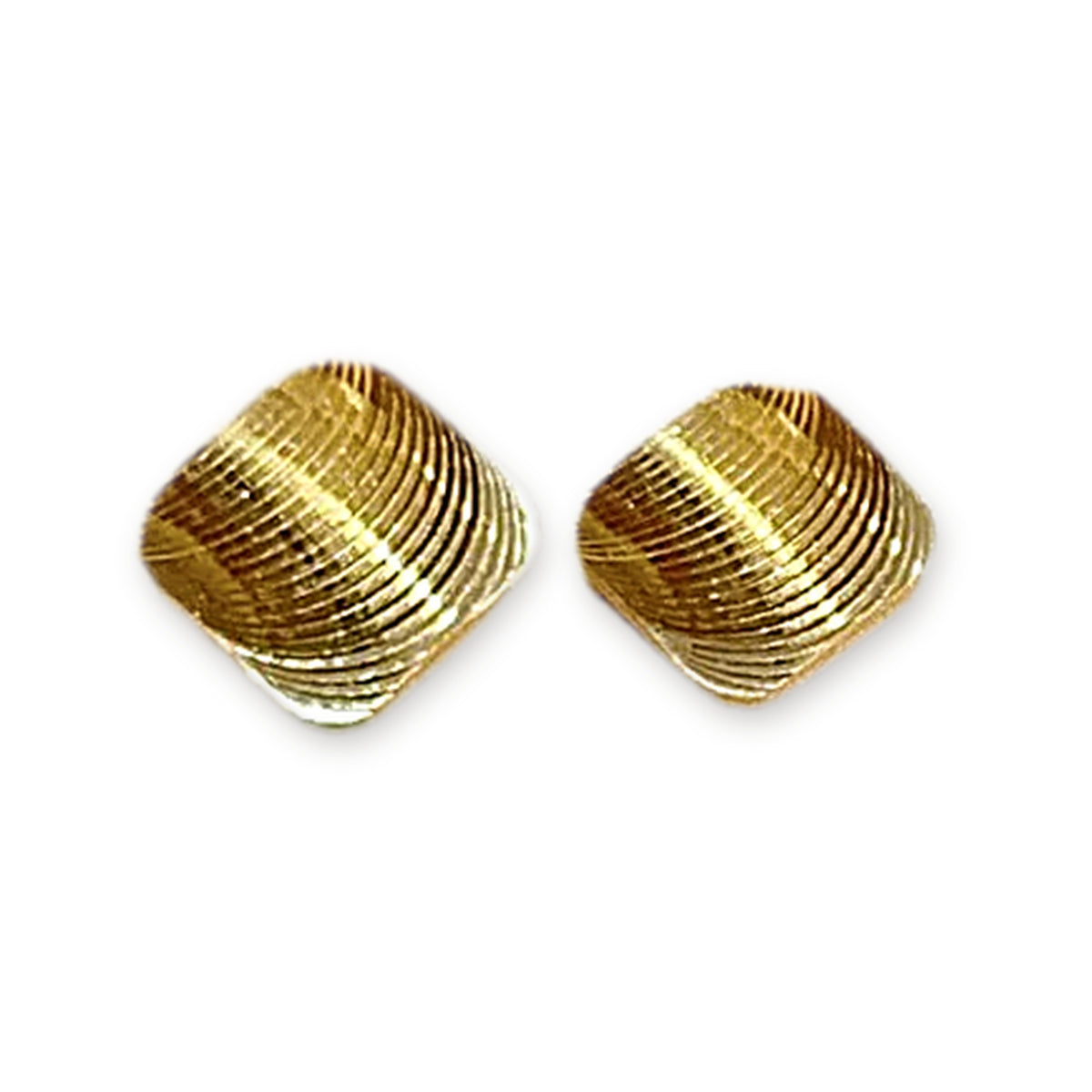 18K Solid Gold Ribbed Square Studs