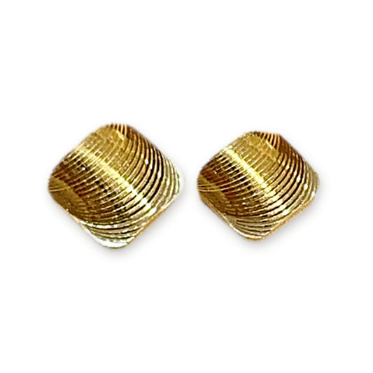 18K Solid Gold Ribbed Square Studs