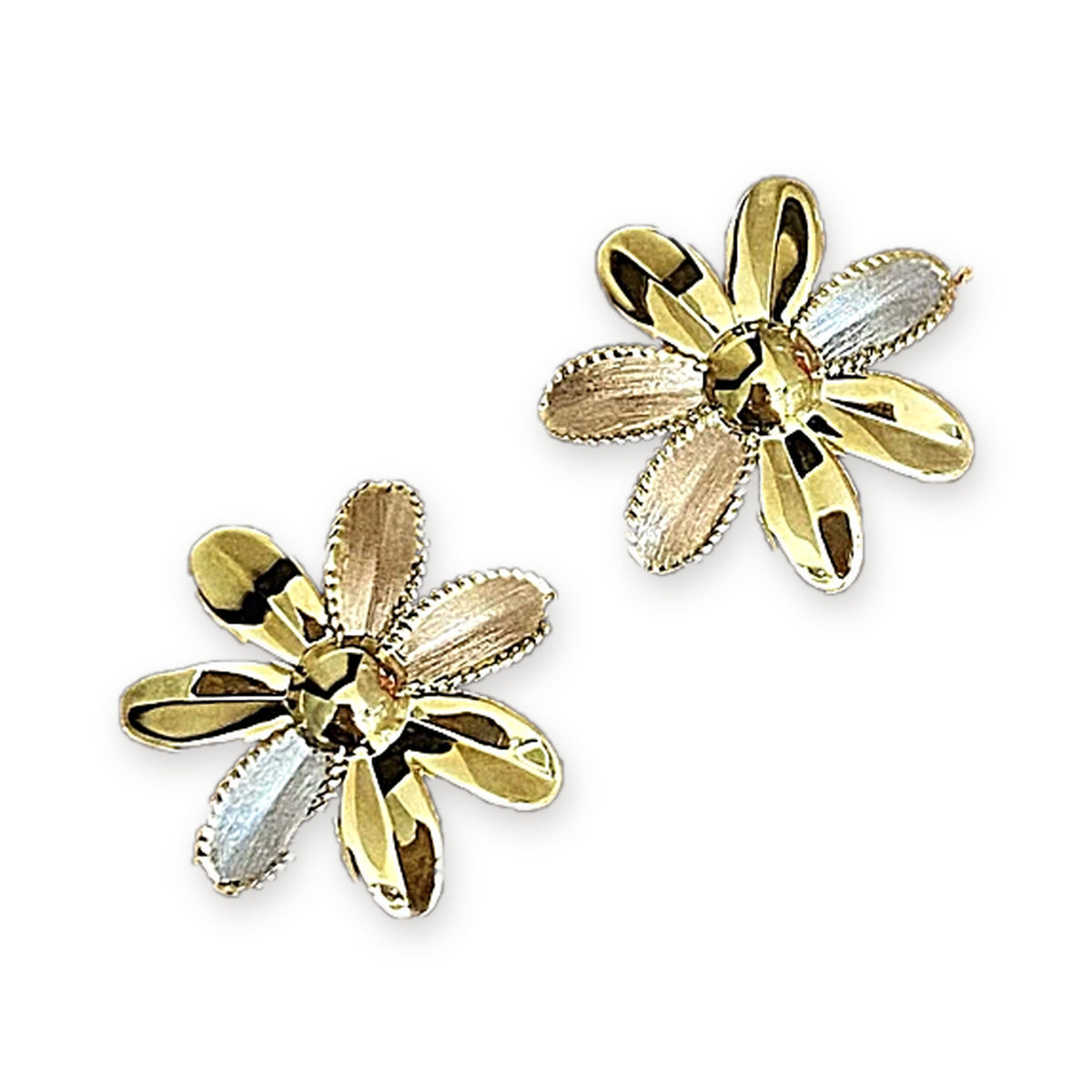 18K Solid Gold Tri-Color Daisy Studs