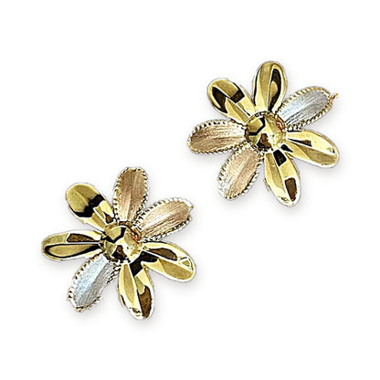 18K Solid Gold Tri-Color Daisy Studs