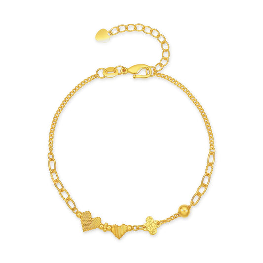 24K Pure Gold Heart & Clover Charm Bracelet