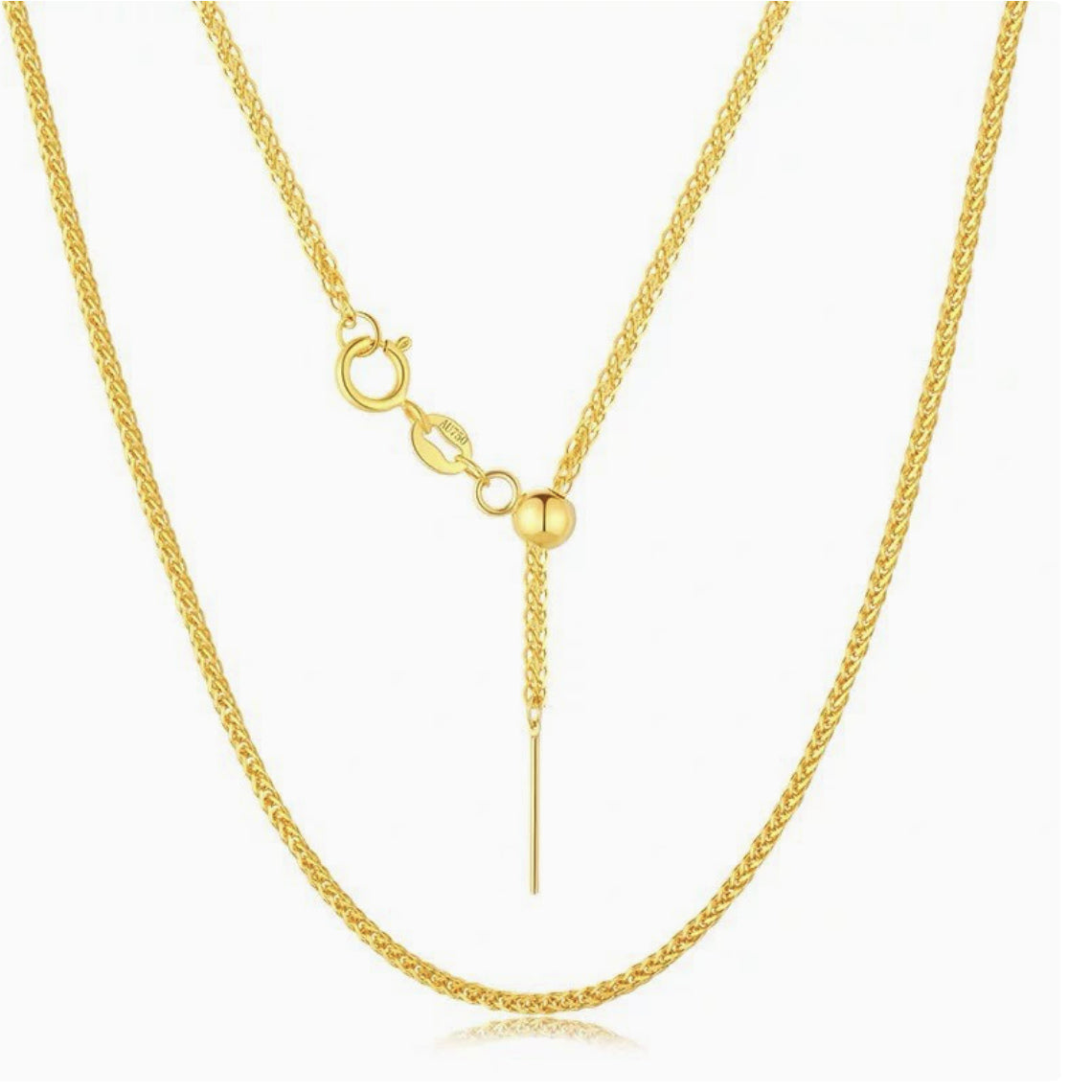 18K Solid Gold Wheat Chain with Adjustable Needle Slider – Universal Pendant Chain
