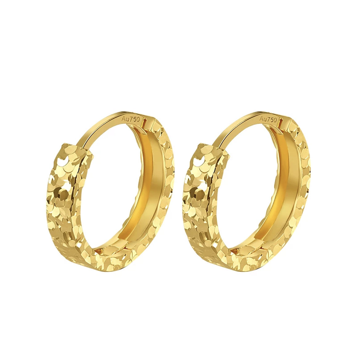 18K Gold Diamond-Cut Huggie Hoops – Sparkle Texture Small Hoop Earrings, Pair