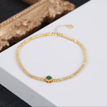 18K Solid Gold Bead Bracelet with Green Jade