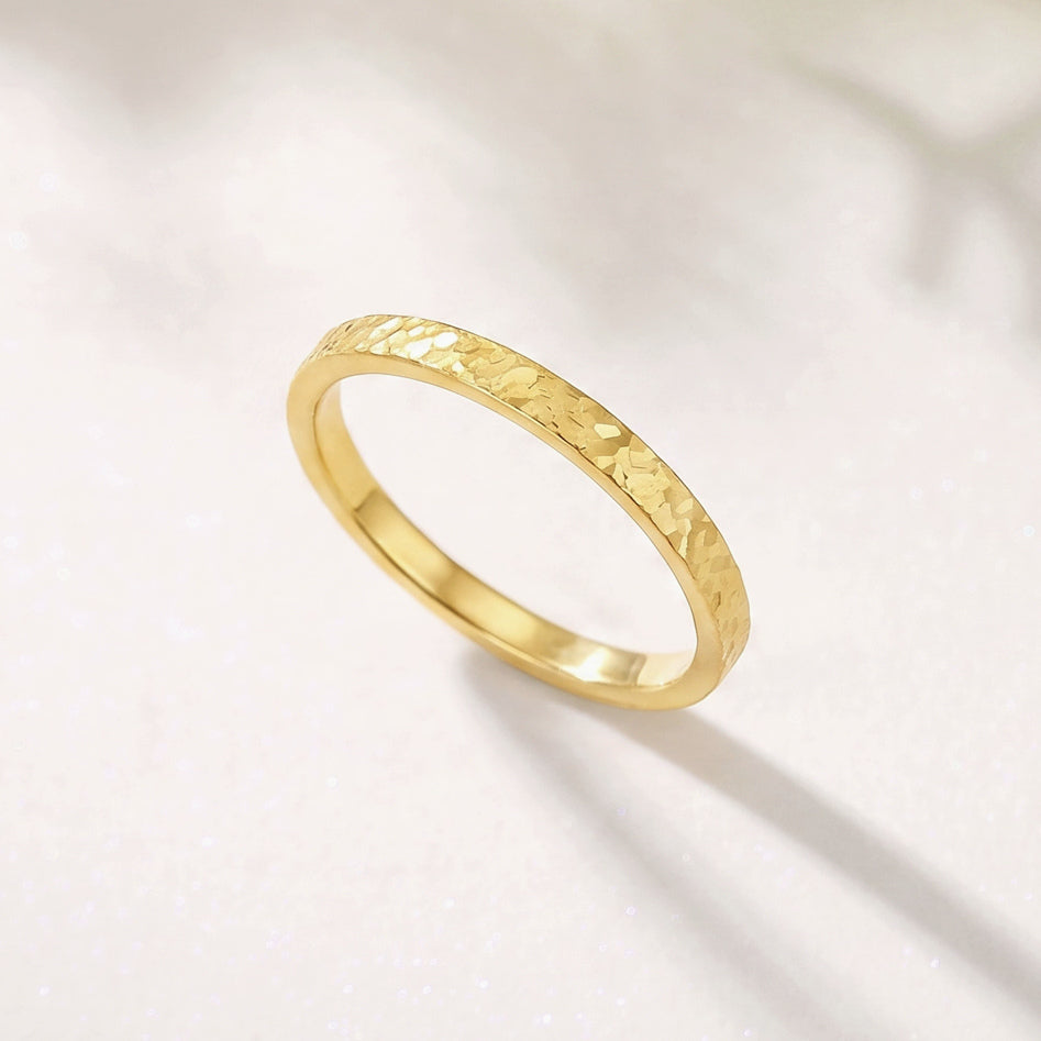 24K Gold Crushed Ice Band – 999 Gold Hammered Sparkle Stacking Ring, Unisex