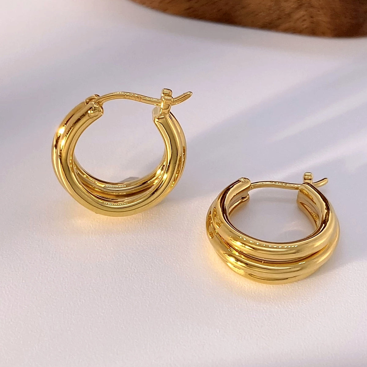18K Solid Gold Triple Hoops