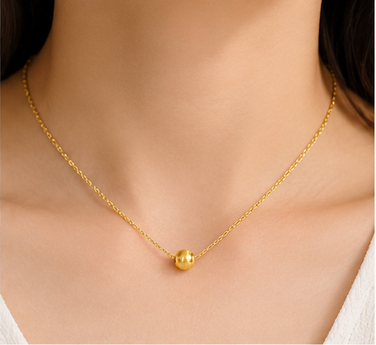 18K Solid Gold Cat Eye Bead Pendant – 6.5 mm