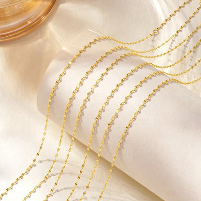 18K Solid Gold Sparkle Mirror Chain – Dainty Lips Link Necklace 45 cm