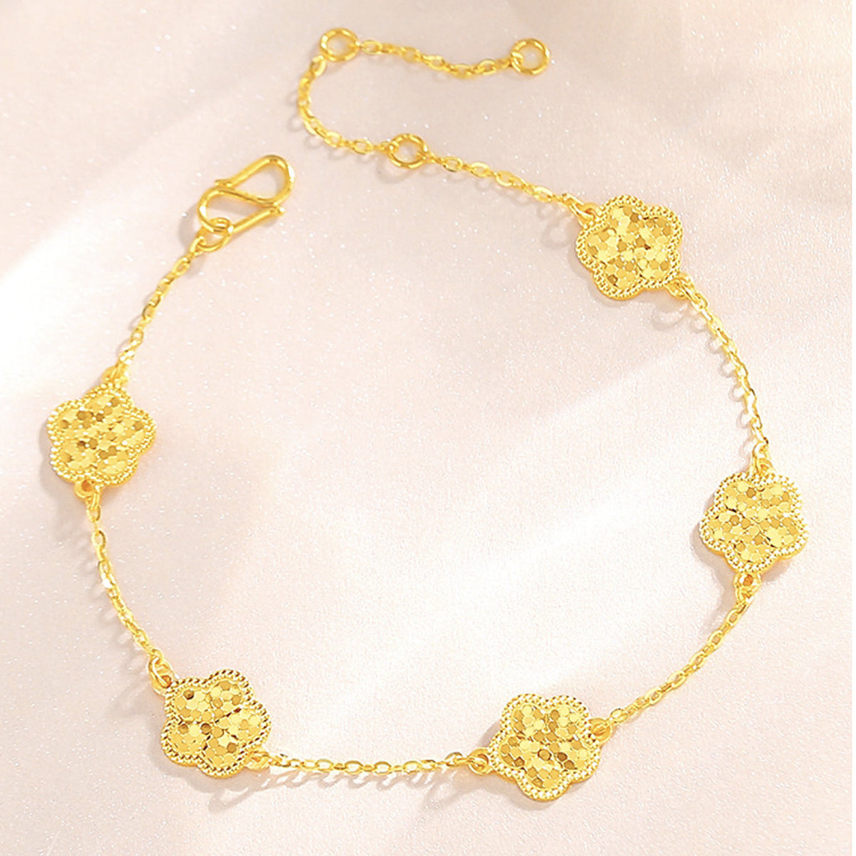 24K Pure Gold Flower Station Bracelet – 999 Fine Gold Five Blossom Chain Bracelet