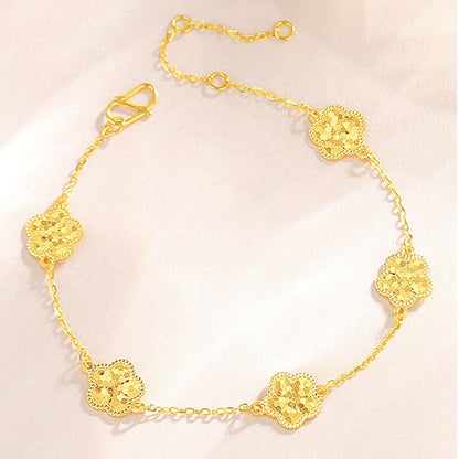 24K Pure Gold Flower Station Bracelet – 999 Fine Gold Five Blossom Chain Bracelet